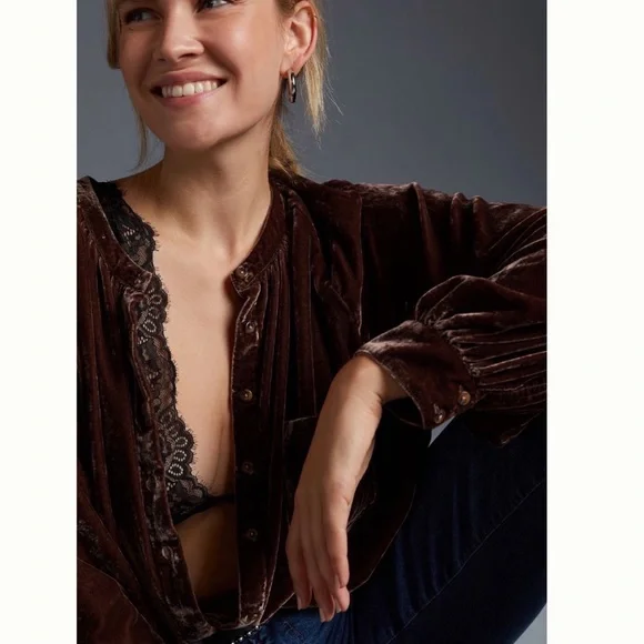 NWT Anthropologie Pilcro Velvet Femme Buttondown Shirt - Picture 6 of 7